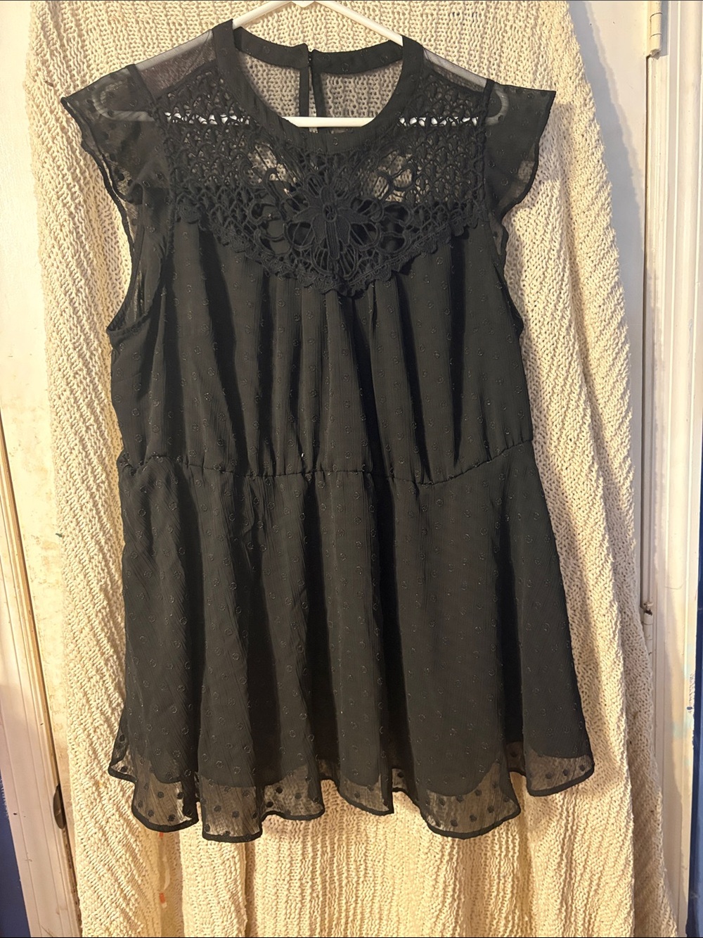 torrid Black Lace Yoke Swiss Dot Peplum Blouse